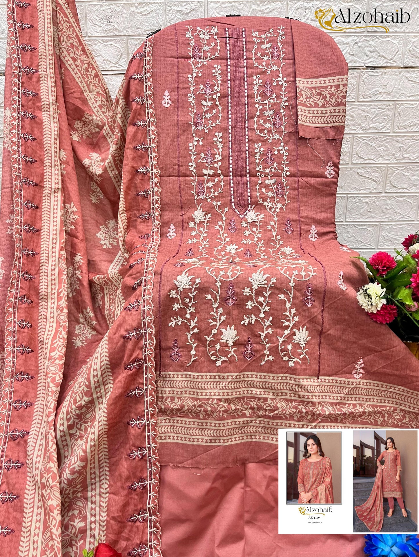 Az-1179 Al Zohaib Pure Cotton Pakistani Patch Suits
