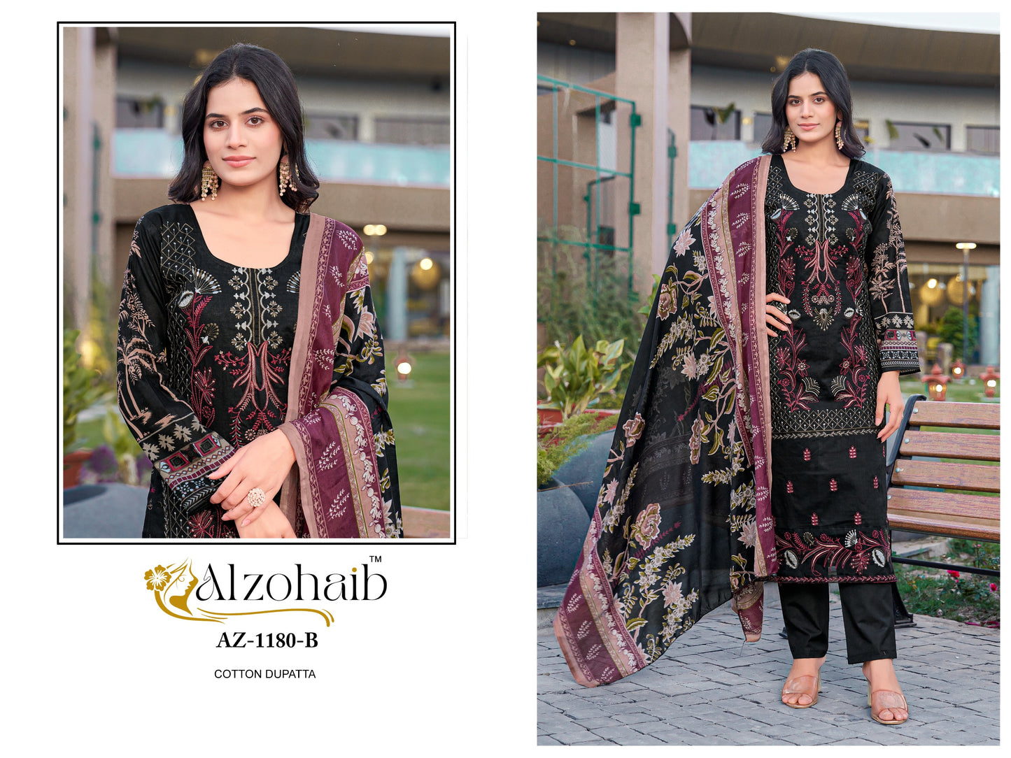 Az-1180-B Al Zohaib Printed Pakistani Patch Suits