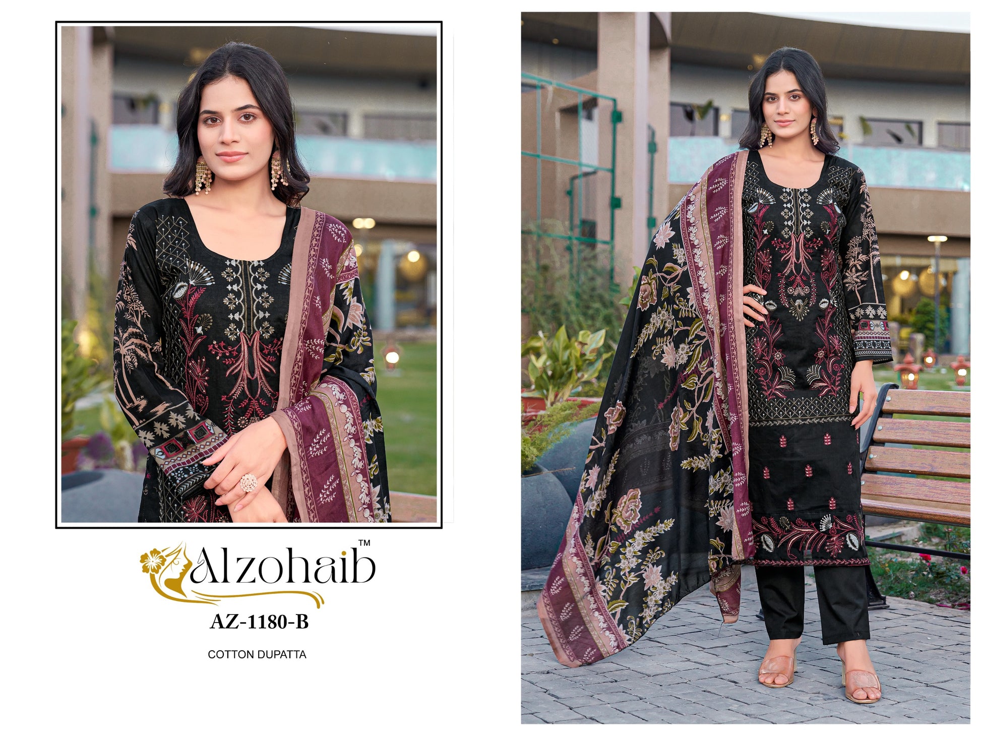 Az-1180-B Al Zohaib Printed Pakistani Patch Suits