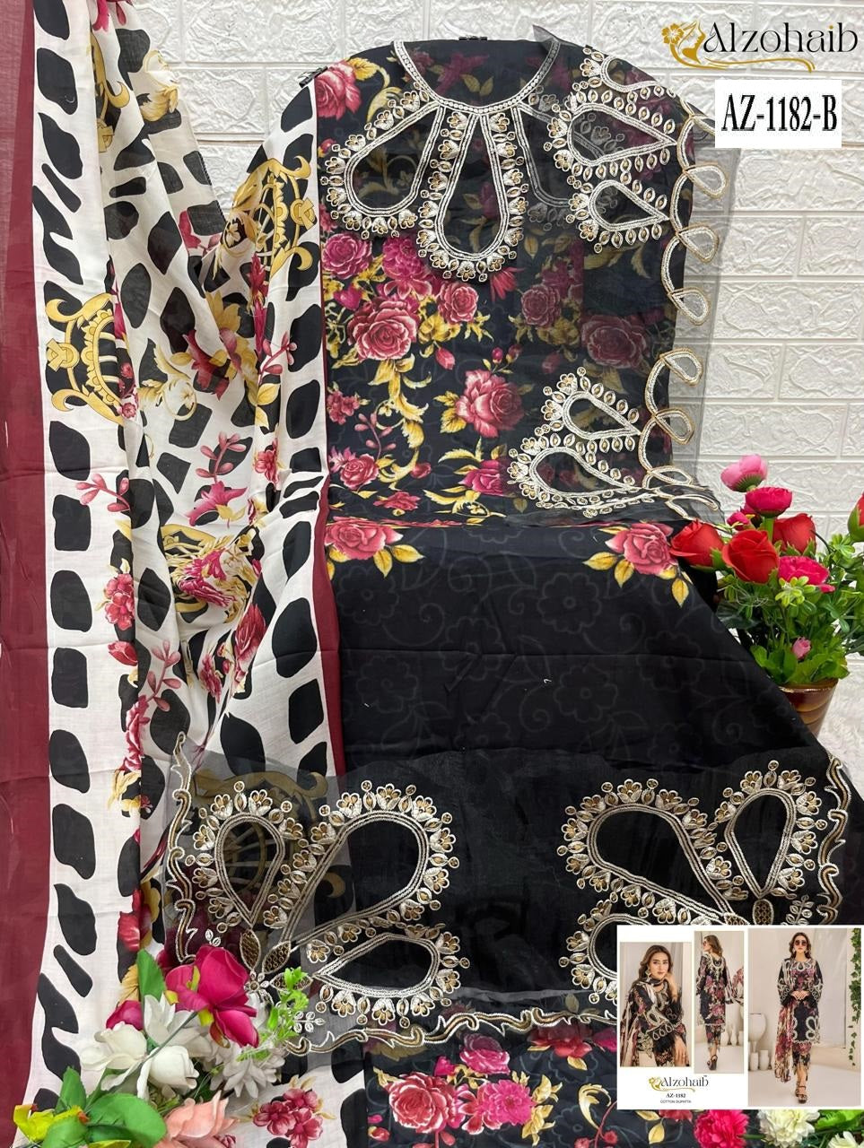 Az-1182-B Sakina Vol 2 Al Zohaib Printed Pakistani Patch Suits