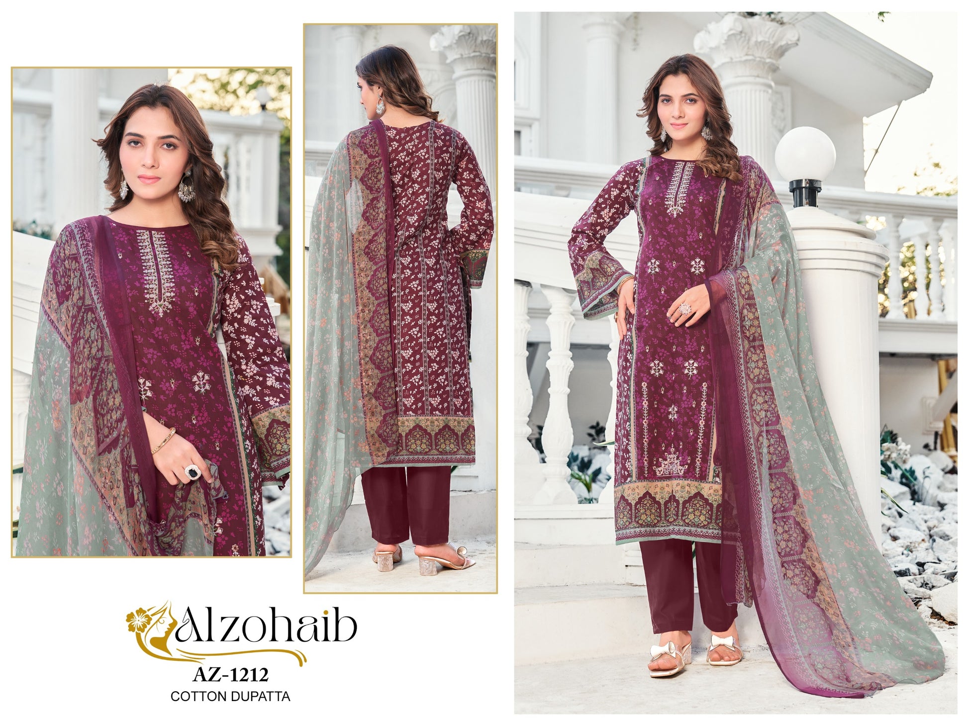 Az-1212 Noor Vol 1 Al Zohaib Pure Cotton Pakistani Salwar Suits