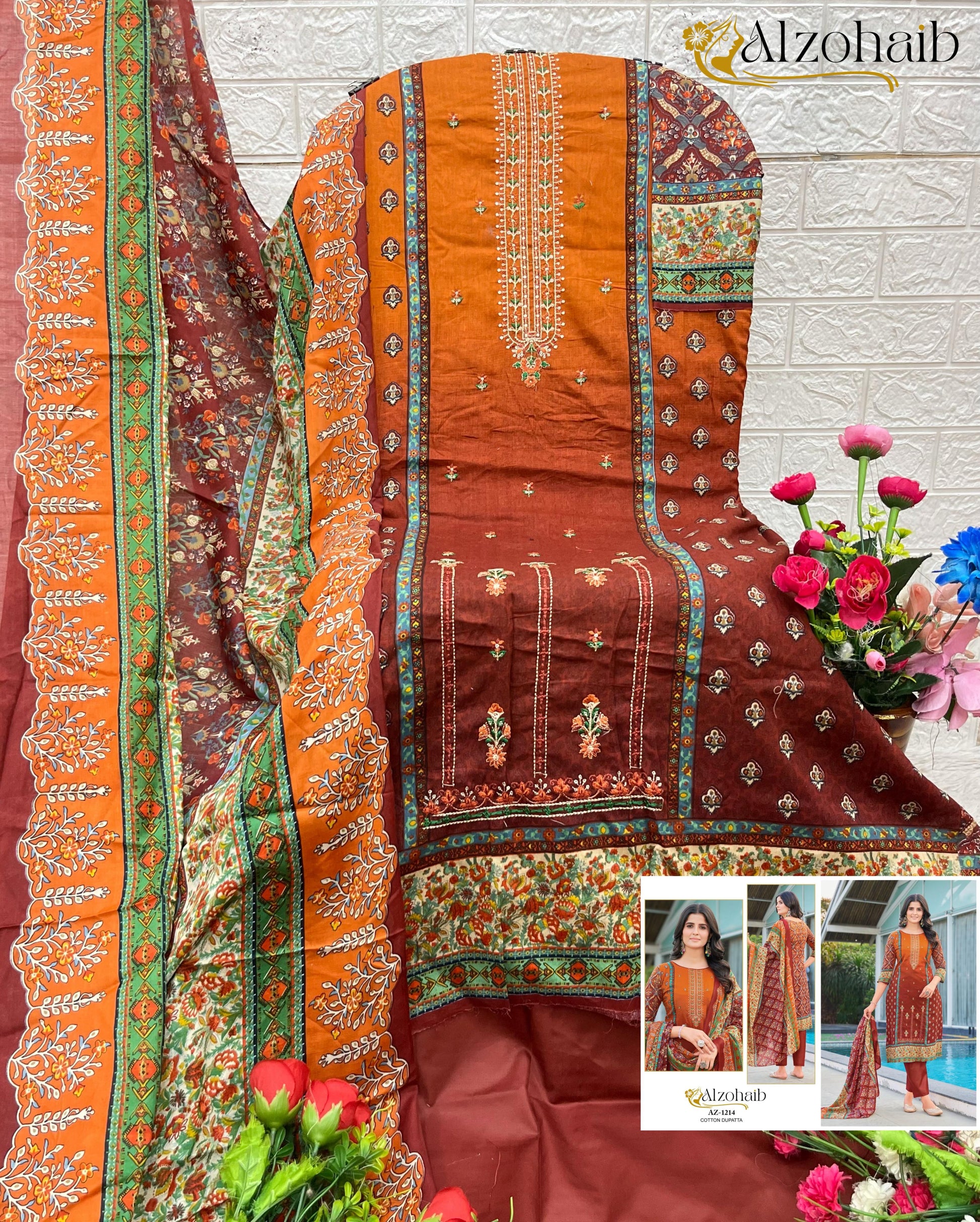 Az-1214 Noor Vol 1 Al Zohaib Pure Cotton Pakistani Salwar Suits