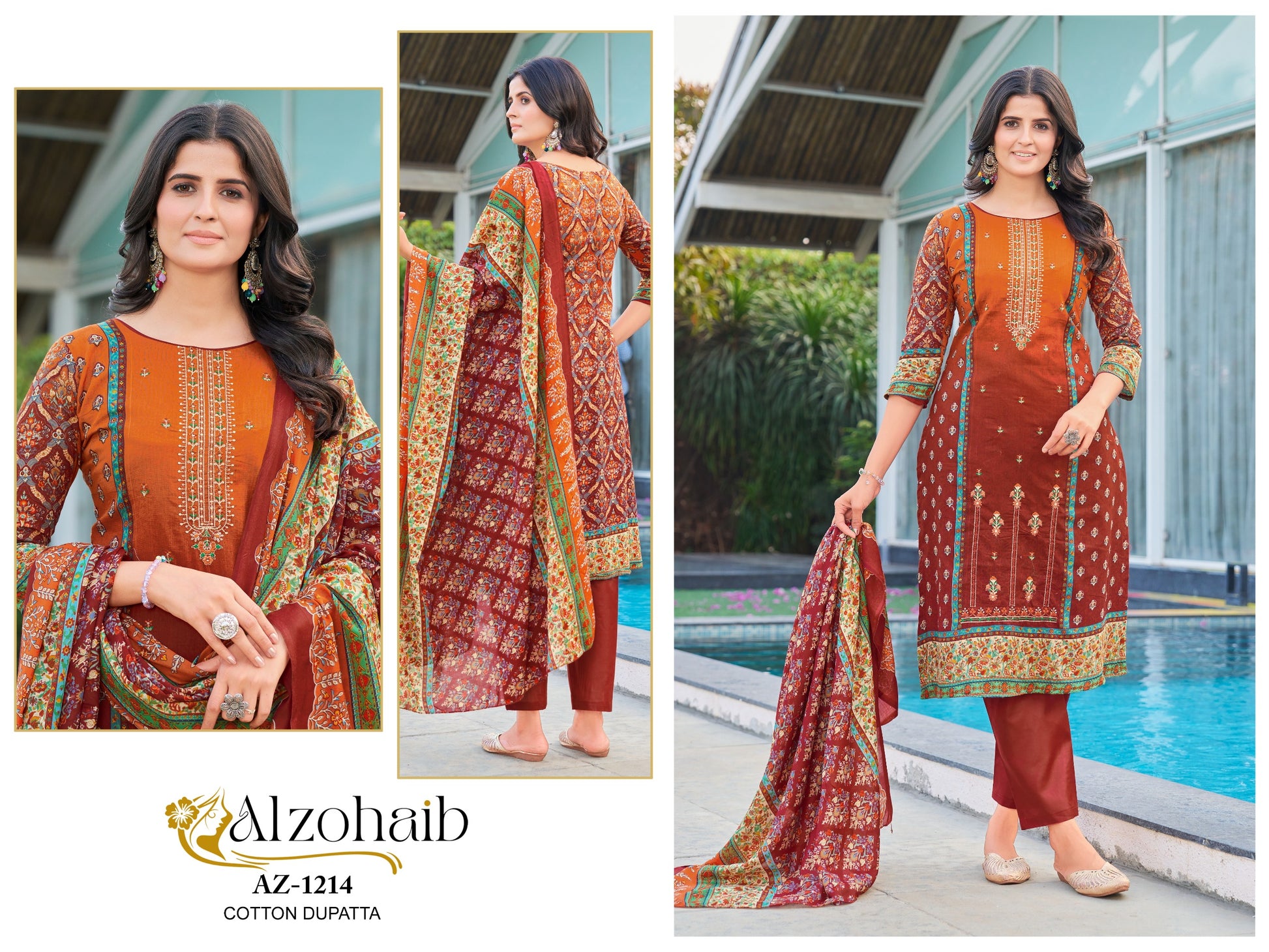 Az-1214 Noor Vol 1 Al Zohaib Pure Cotton Pakistani Salwar Suits