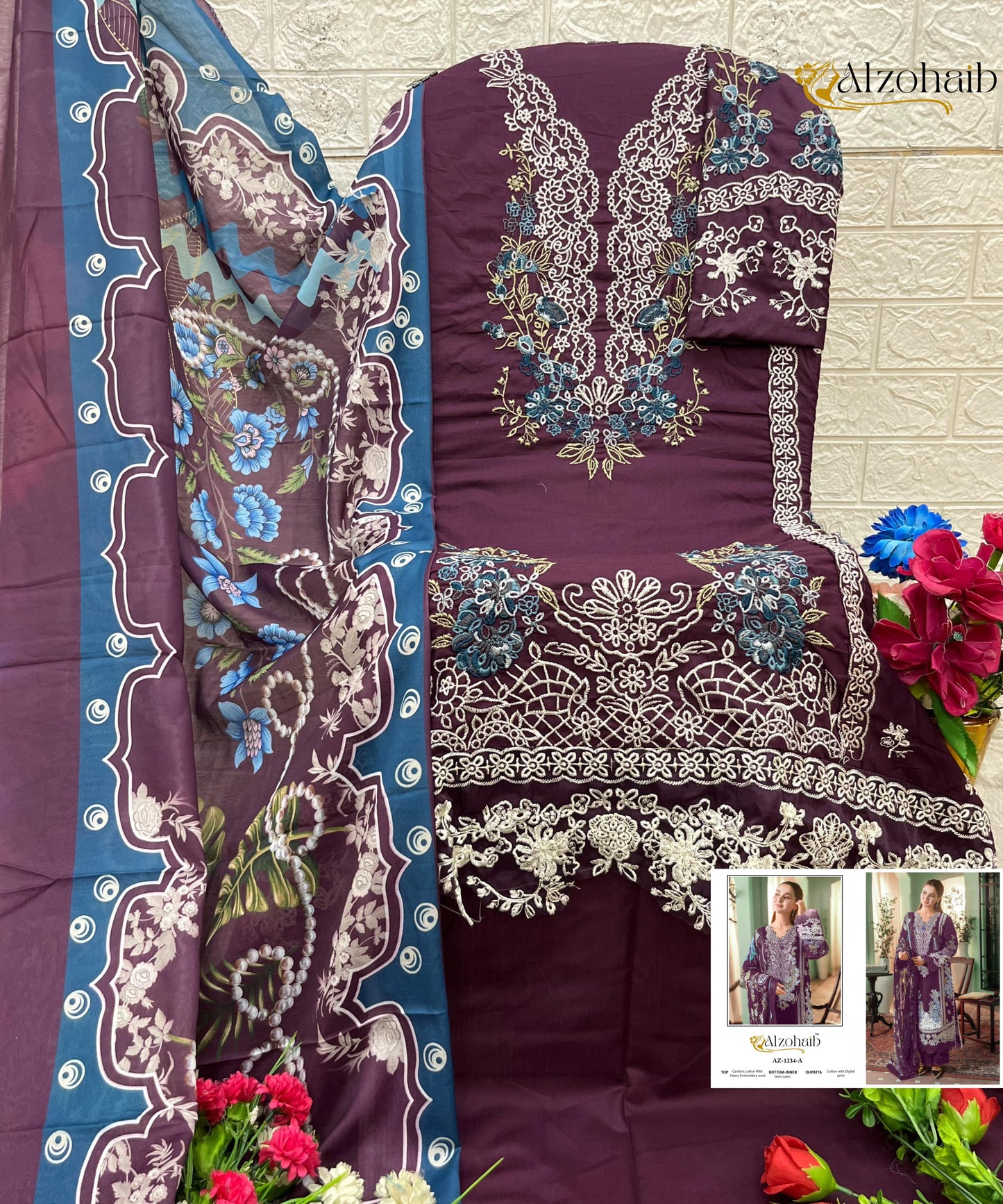 Az-1234-A Zahra Vol 1 Al Zohaib Cambric Cotton Pakistani Salwar Suits