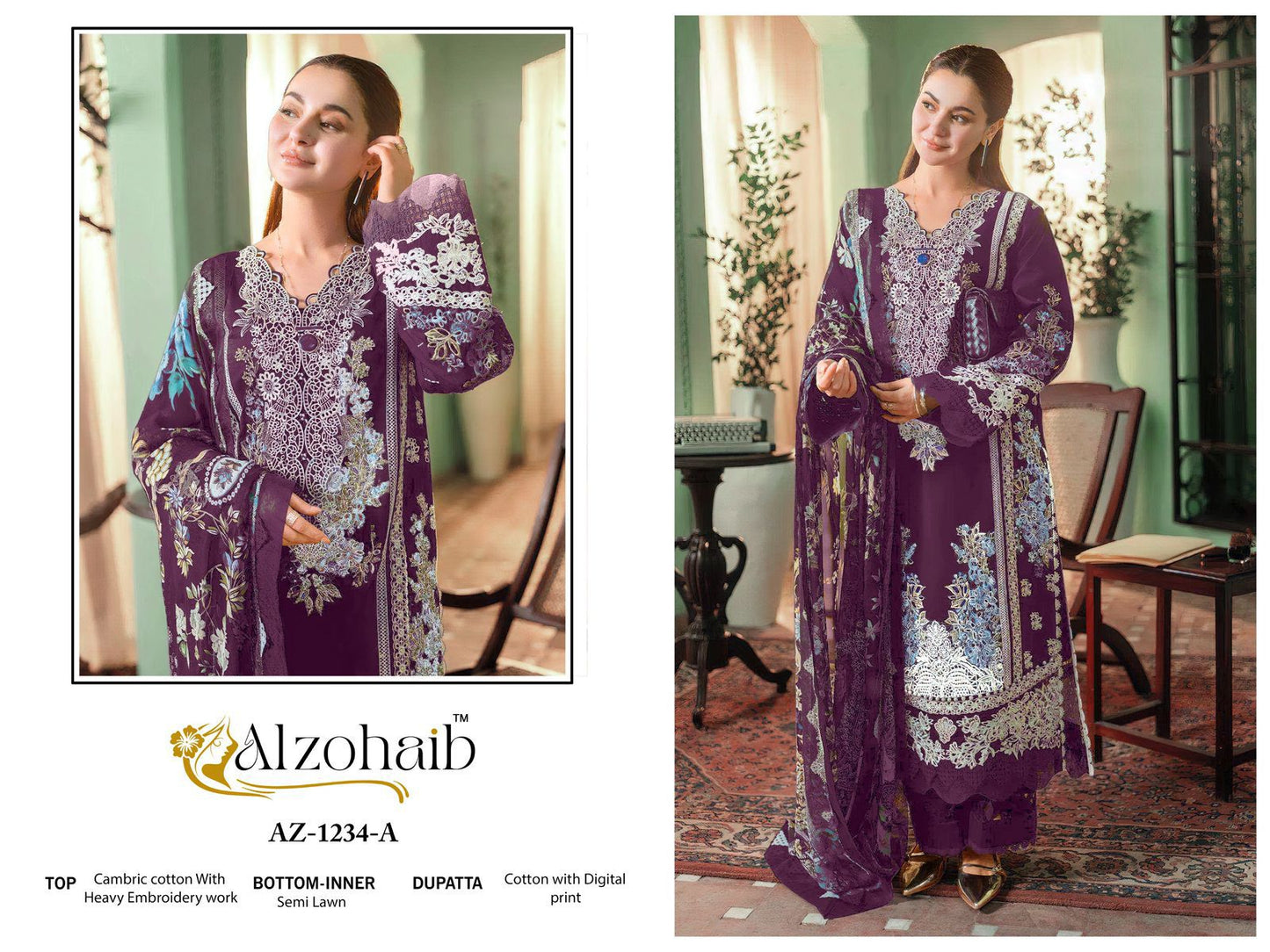 Az-1234-A Zahra Vol 1 Al Zohaib Cambric Cotton Pakistani Salwar Suits