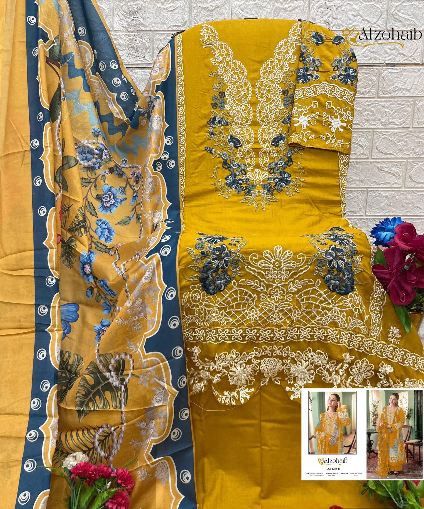 Az-1234-B Zahra Vol 1 Al Zohaib Cambric Cotton Pakistani Salwar Suits