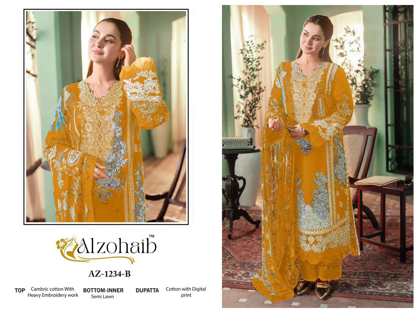 Az-1234-B Zahra Vol 1 Al Zohaib Cambric Cotton Pakistani Salwar Suits