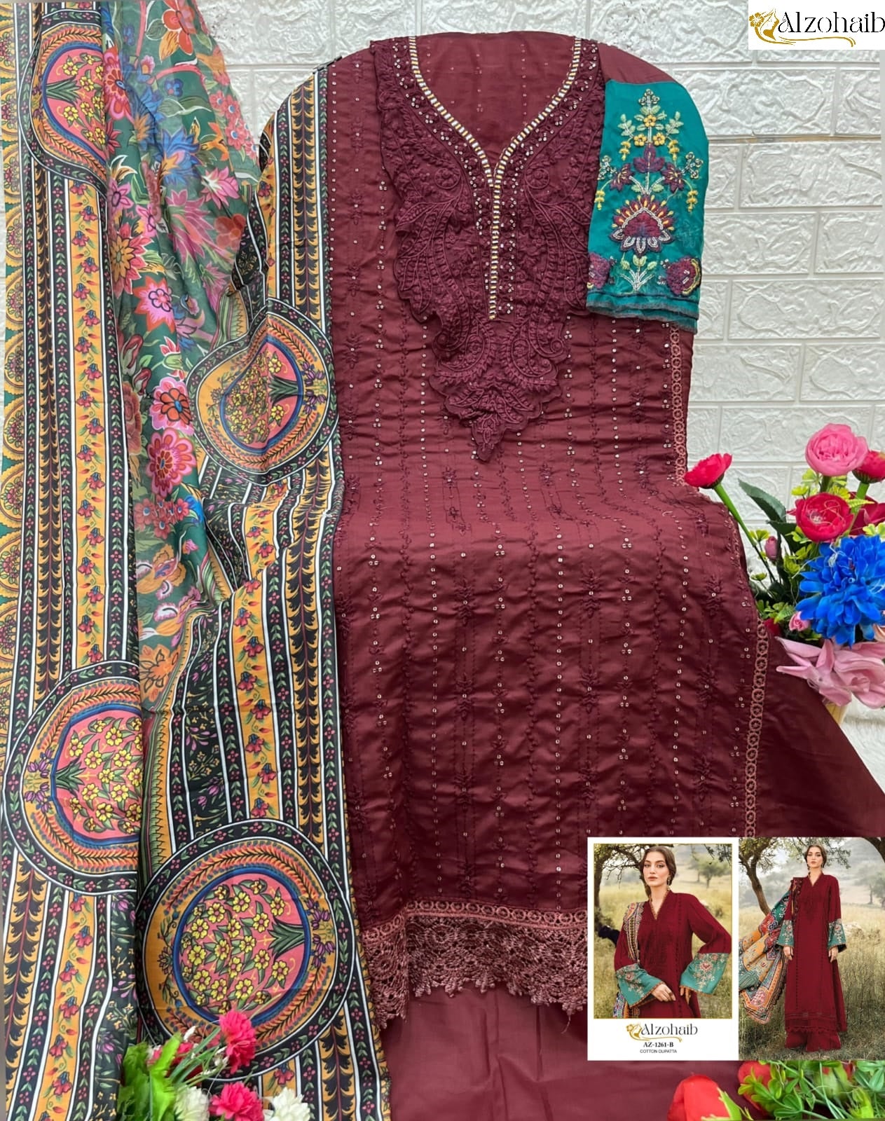 Az-1261 B Al Zohaib Pure Cotton Pakistani Salwar Suits