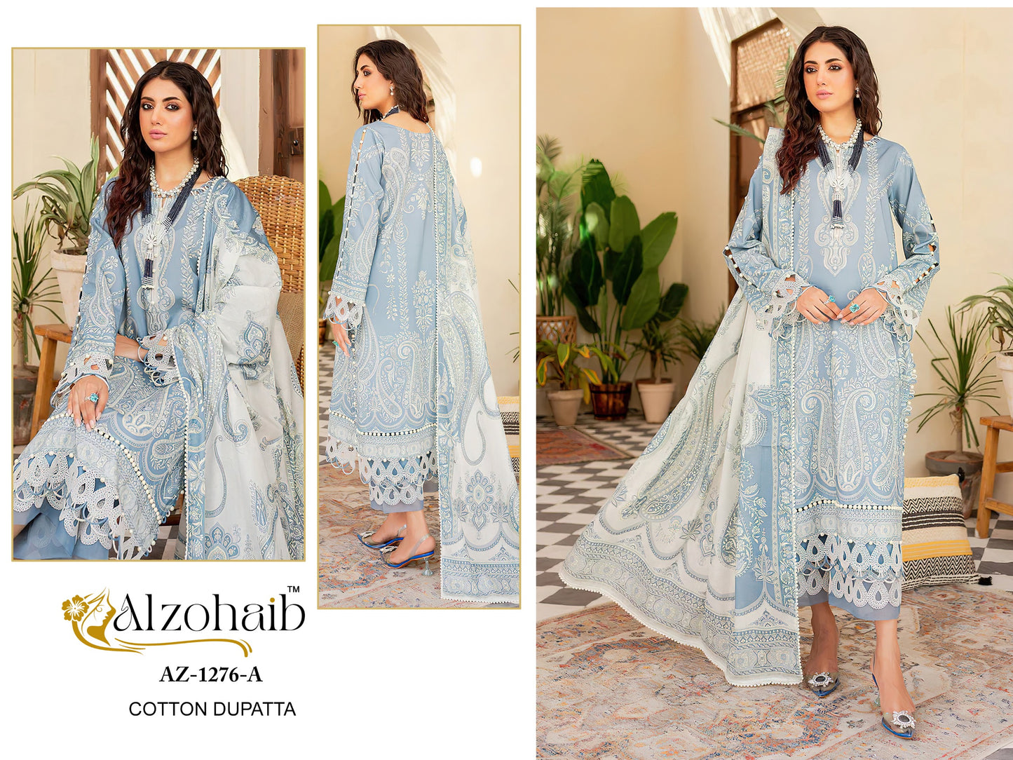 Az-1276-A Al Zohaib Embroidery Pakistani Patch Suits