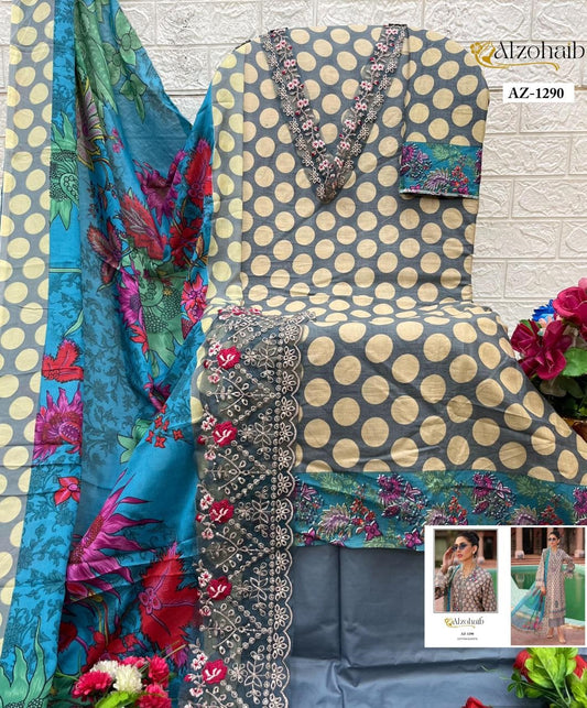 Az-1290 Al Zohaib Printed Pakistani Patch Suits