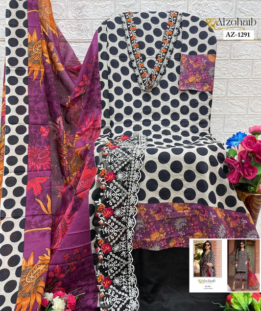Az-1291 Al Zohaib Printed Pakistani Patch Suits