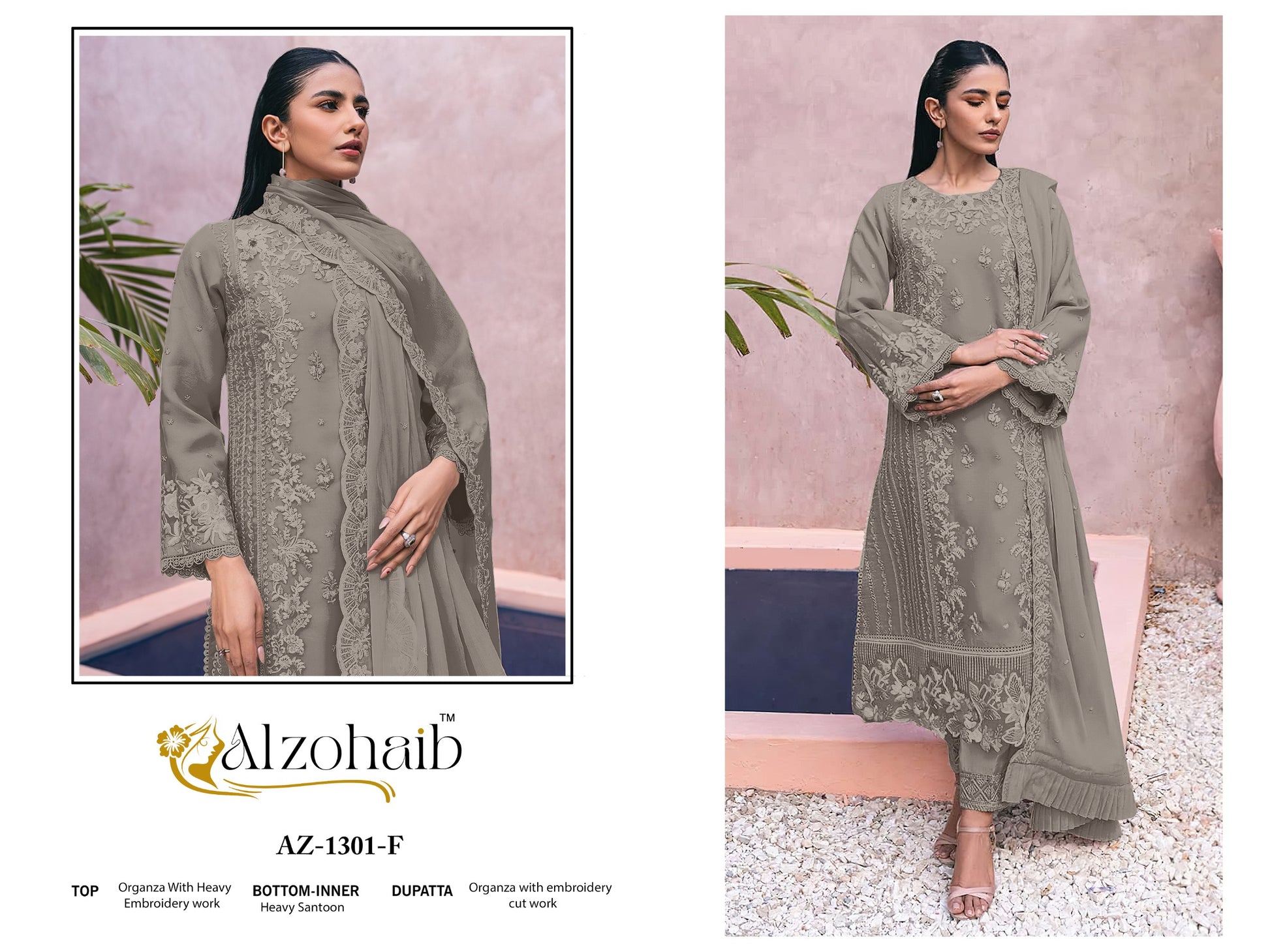 Az-1301F Al Zohaib Organza Pakistani Salwar Suits