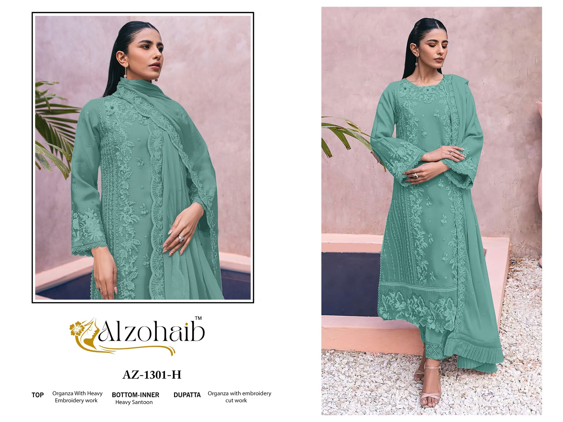 Az-1301H Al Zohaib Organza Pakistani Salwar Suits