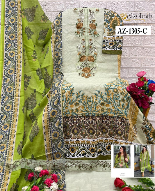 Az-1305-C Al Zohaib Cotton Pakistani Patch Suits