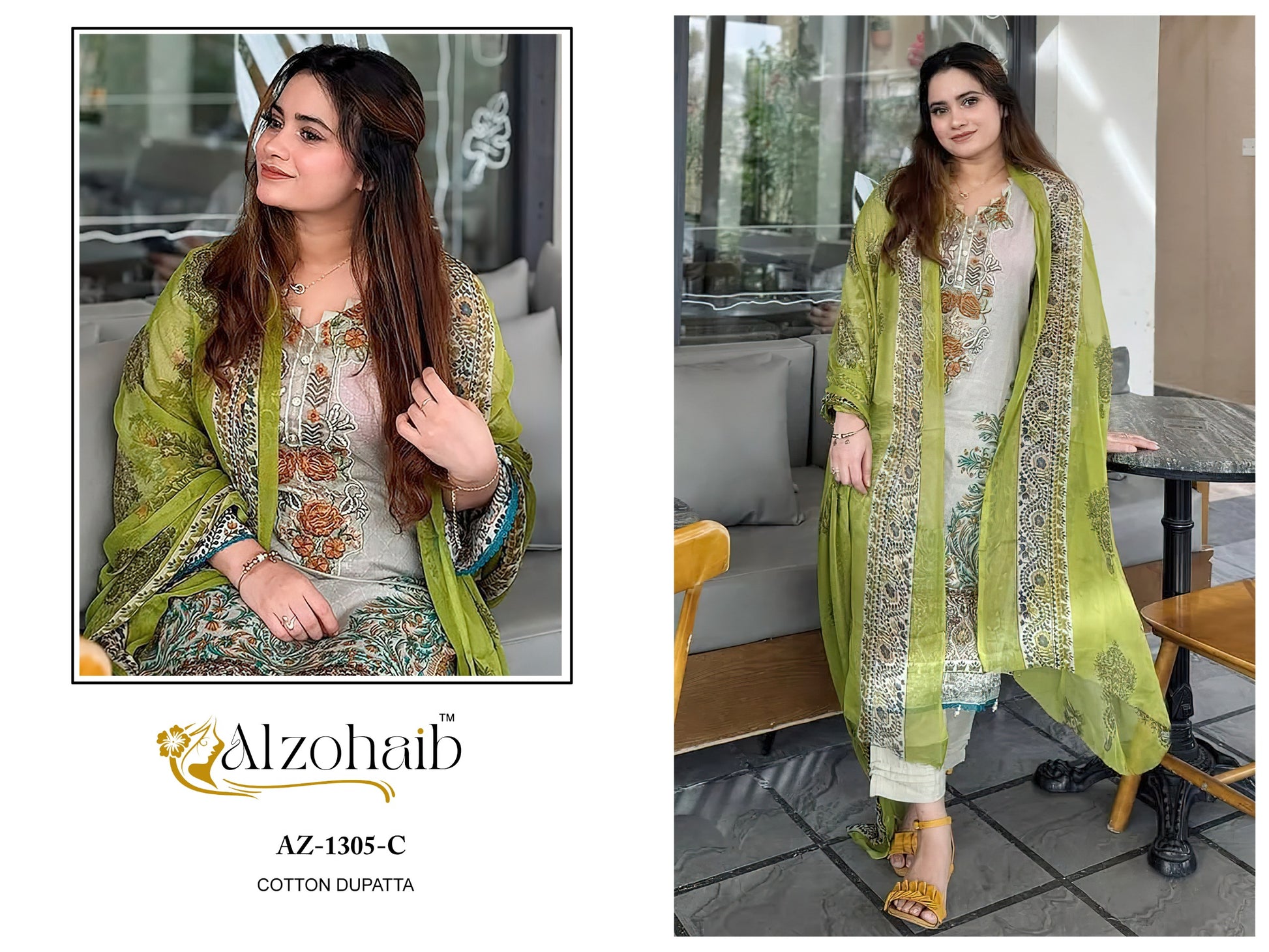 Az-1305-C Al Zohaib Cotton Pakistani Patch Suits