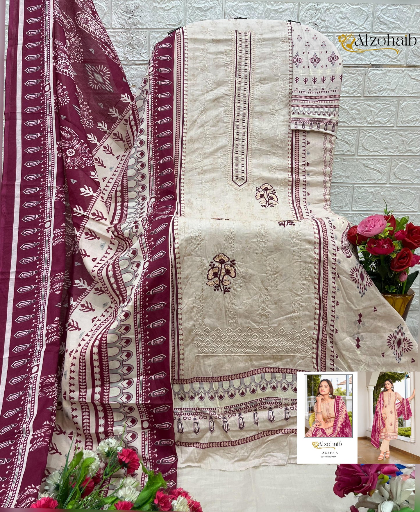 Az-1318A Lamhay Vol 2 Al Zohaib Pure Cotton Pakistani Salwar Suits