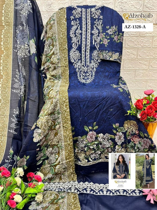 Az-1328-A Al Zohaib Cotton Pakistani Patch Suits