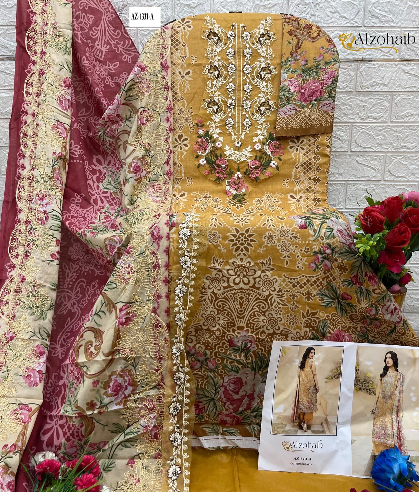 Az-1331-A Al Zohaib Printed Pakistani Patch Suits