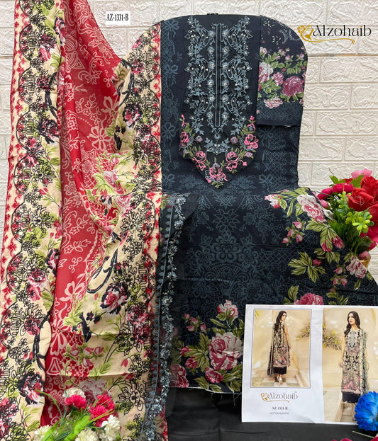 Az-1331-B Al Zohaib Printed Pakistani Patch Suits