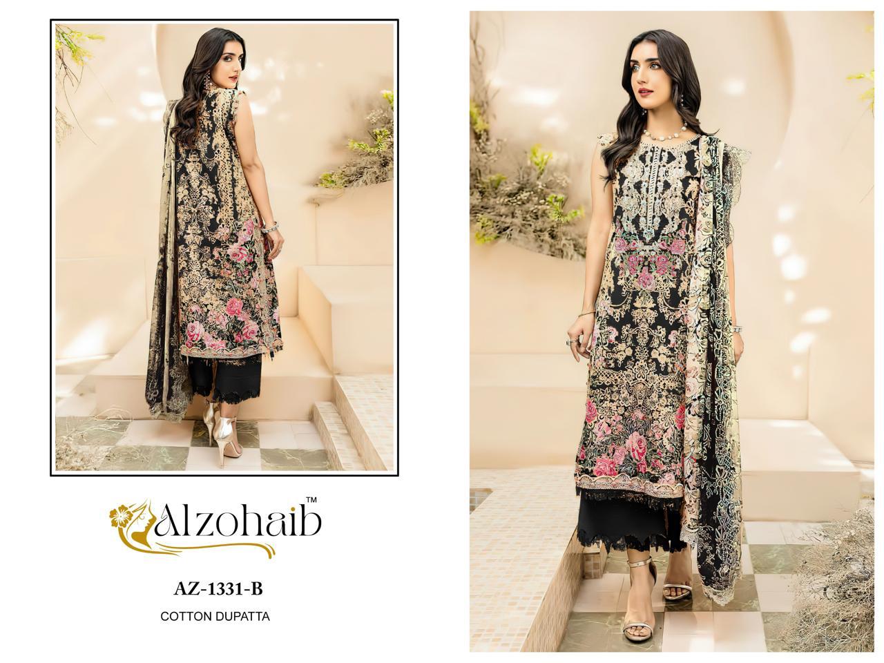 Az-1331-B Al Zohaib Printed Pakistani Patch Suits