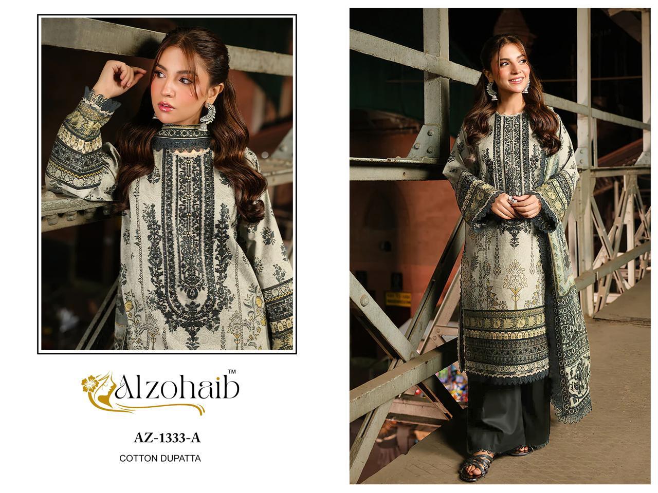 Az-1333-A Al Zohaib Printed Pakistani Patch Suits