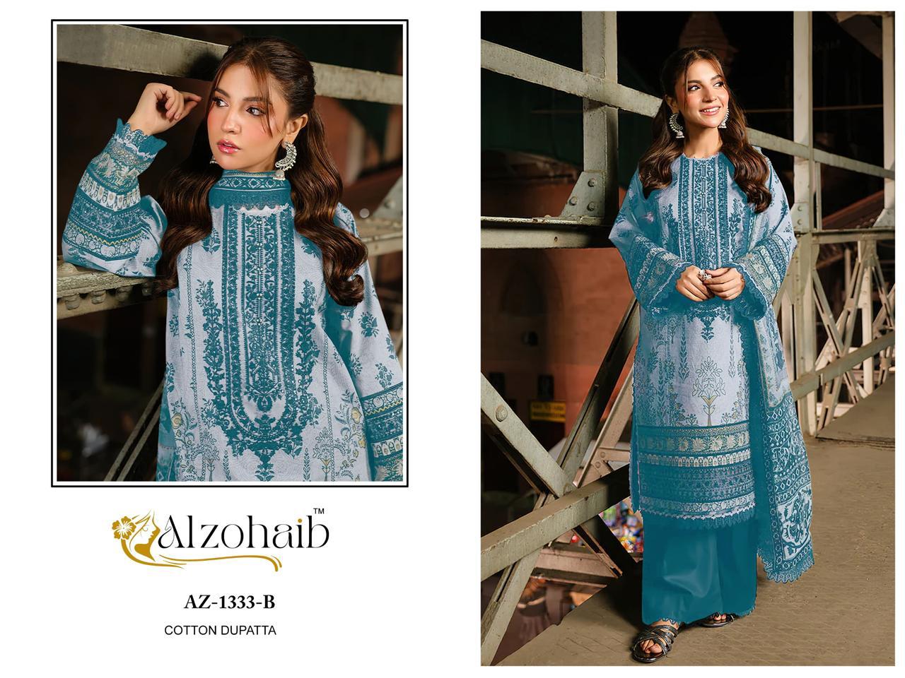 Az-1333-B Al Zohaib Printed Pakistani Patch Suits