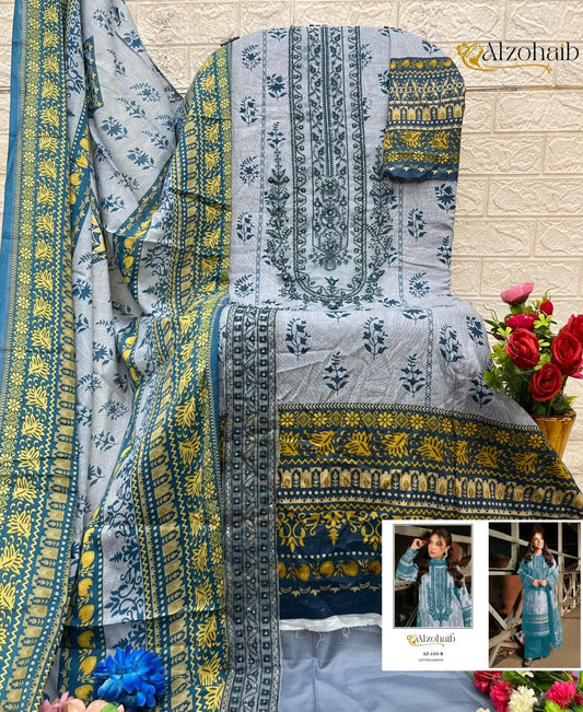 Az-1333-B Al Zohaib Printed Pakistani Patch Suits