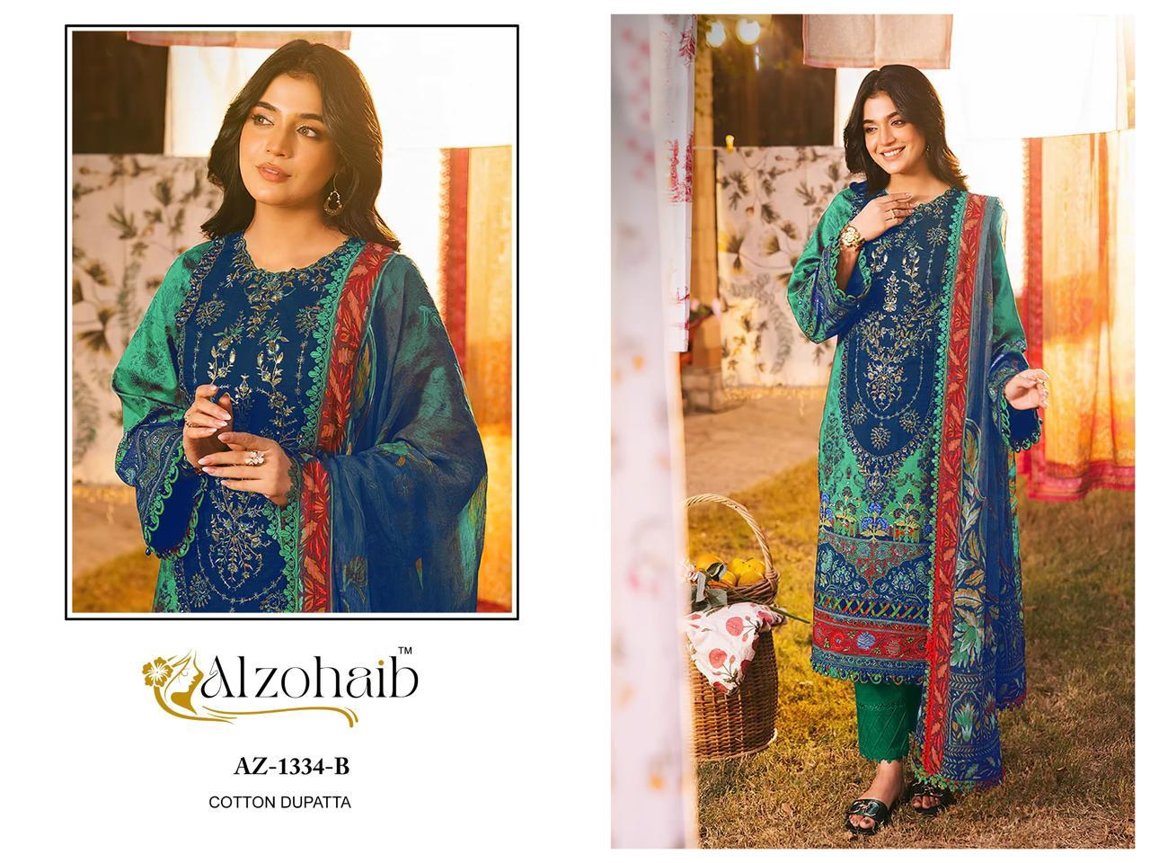 Az-1334-B Al Zohaib Printed Pakistani Patch Suits