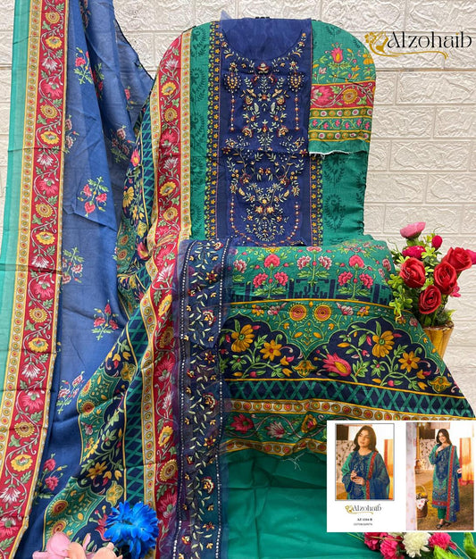 Az-1334-B Al Zohaib Printed Pakistani Patch Suits
