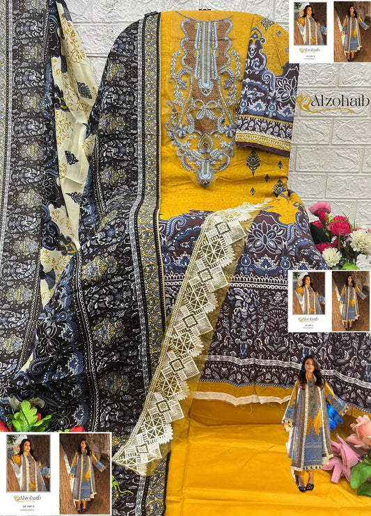 Az-1335-A Al Zohaib Printed Pakistani Patch Suits