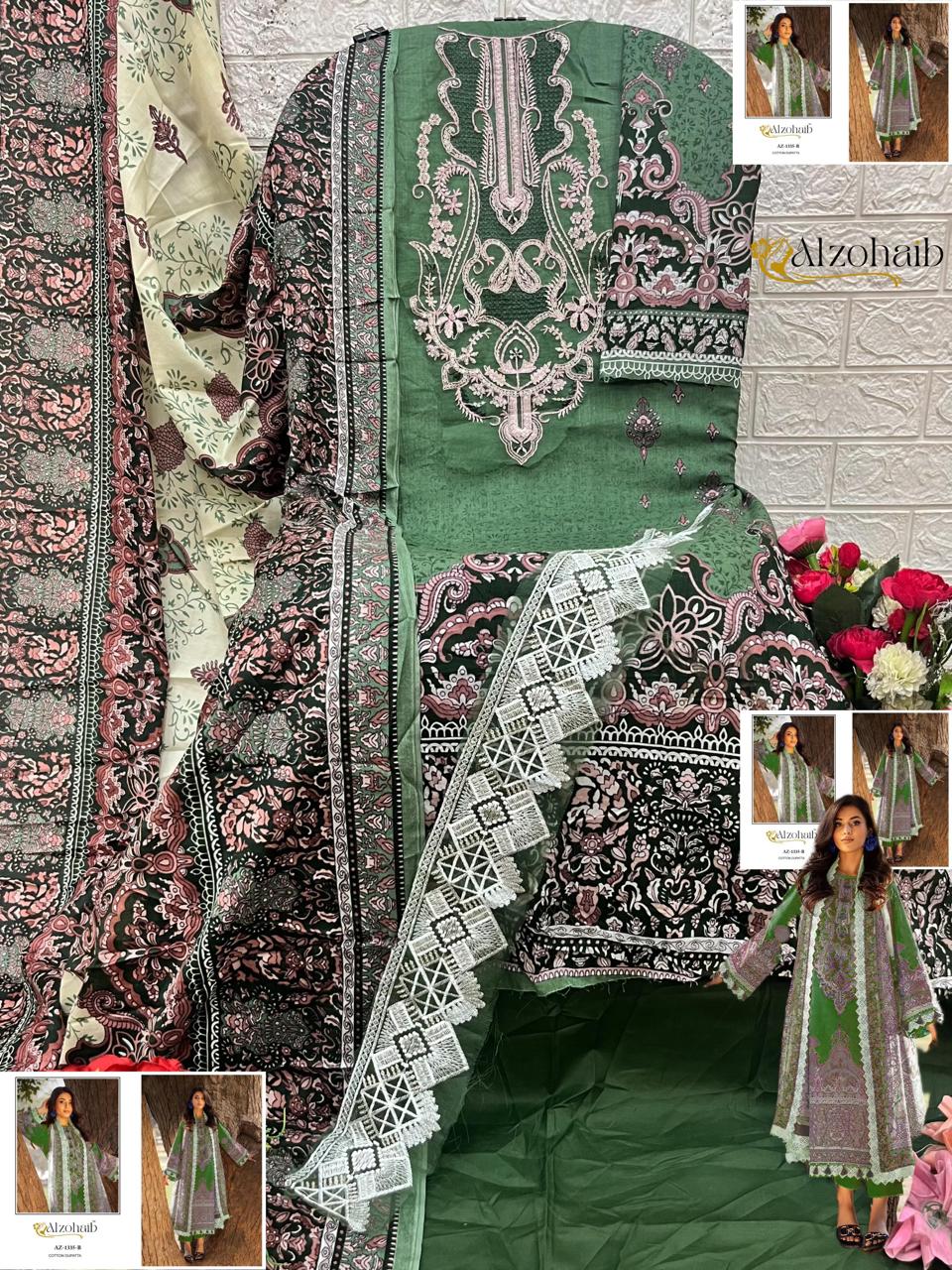 Az-1335-B Al Zohaib Printed Pakistani Patch Suits
