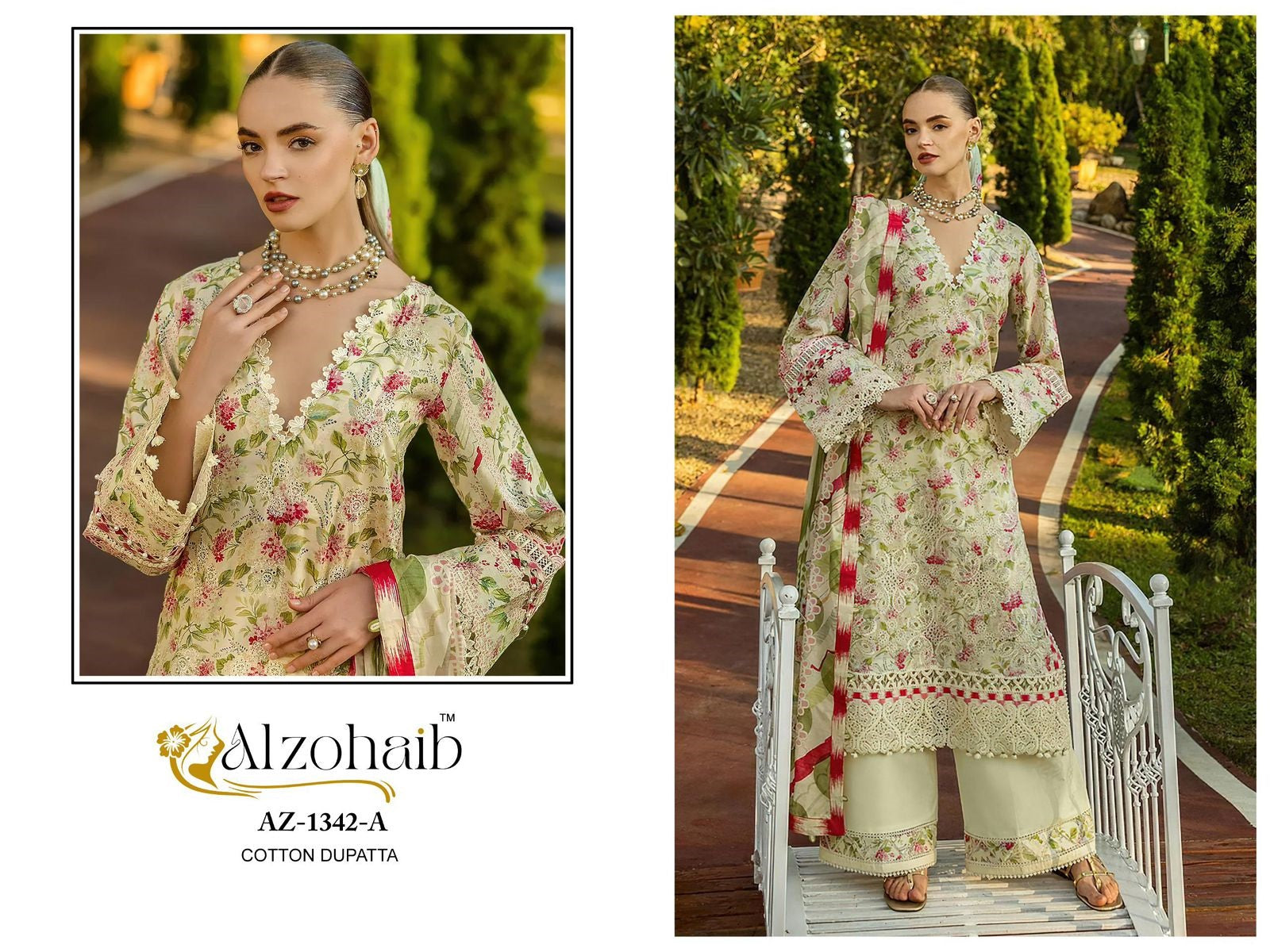 Az-1342-A Al Zohaib Printed Pakistani Patch Suits