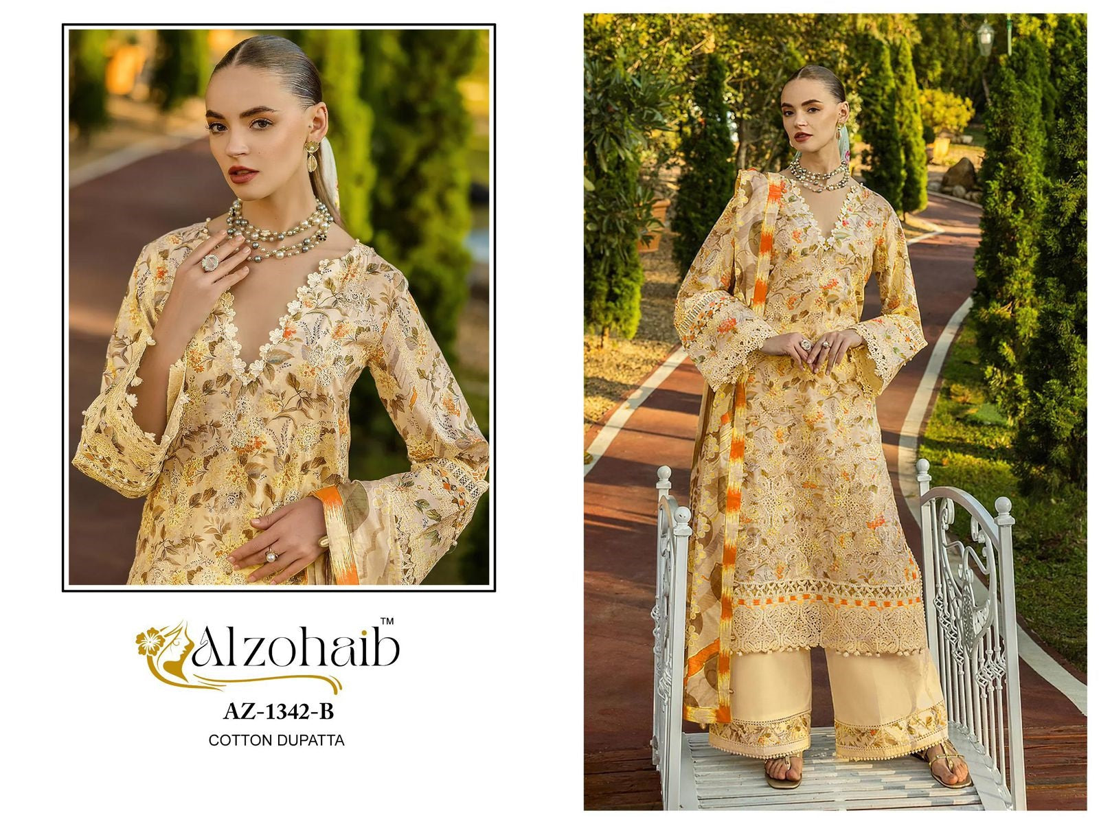 Az-1342-B Al Zohaib Printed Pakistani Patch Suits