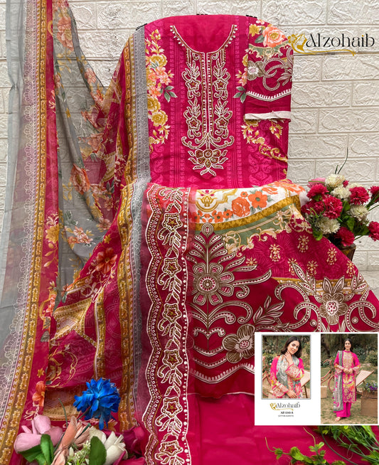 Az-1345-A Iffat Al Zohaib Pure Cotton Pakistani Patch Suits