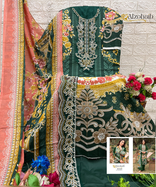 Az-1345-B Iffat Al Zohaib Pure Cotton Pakistani Patch Suits
