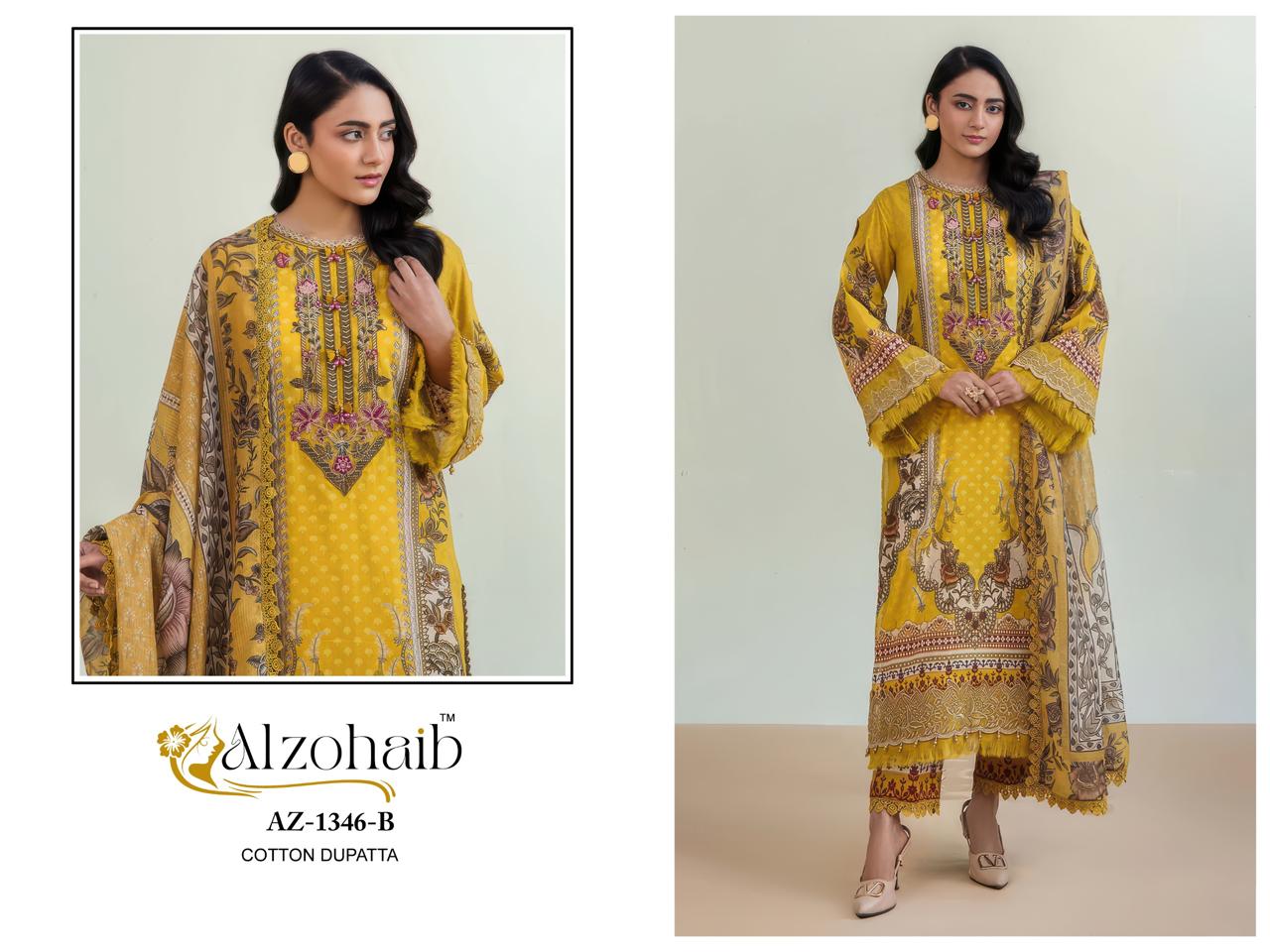 Az-1346-B Aalsha Vol-1 Al Zohaib Pure Cotton Pakistani Patch Suits