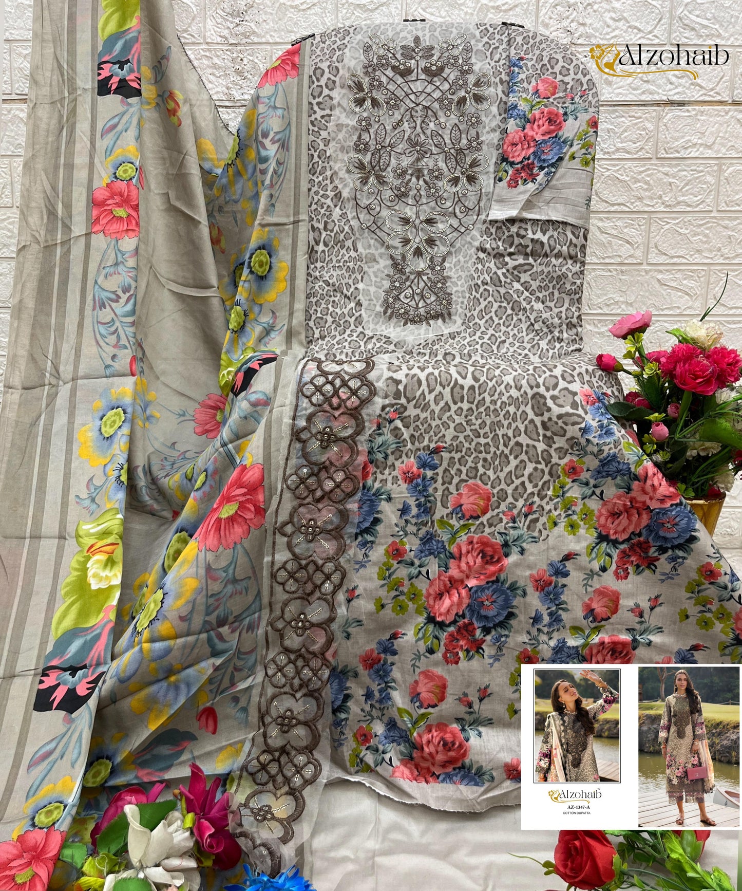 Az-1347-A Aamina Vol 1 Al Zohaib Pure Cotton Pakistani Patch Suits