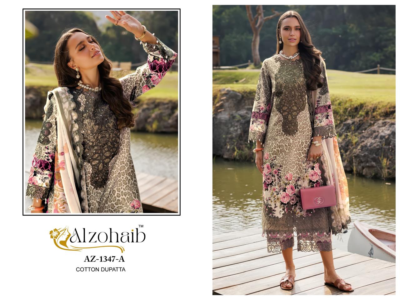 Az-1347-A Aamina Vol 1 Al Zohaib Pure Cotton Pakistani Patch Suits