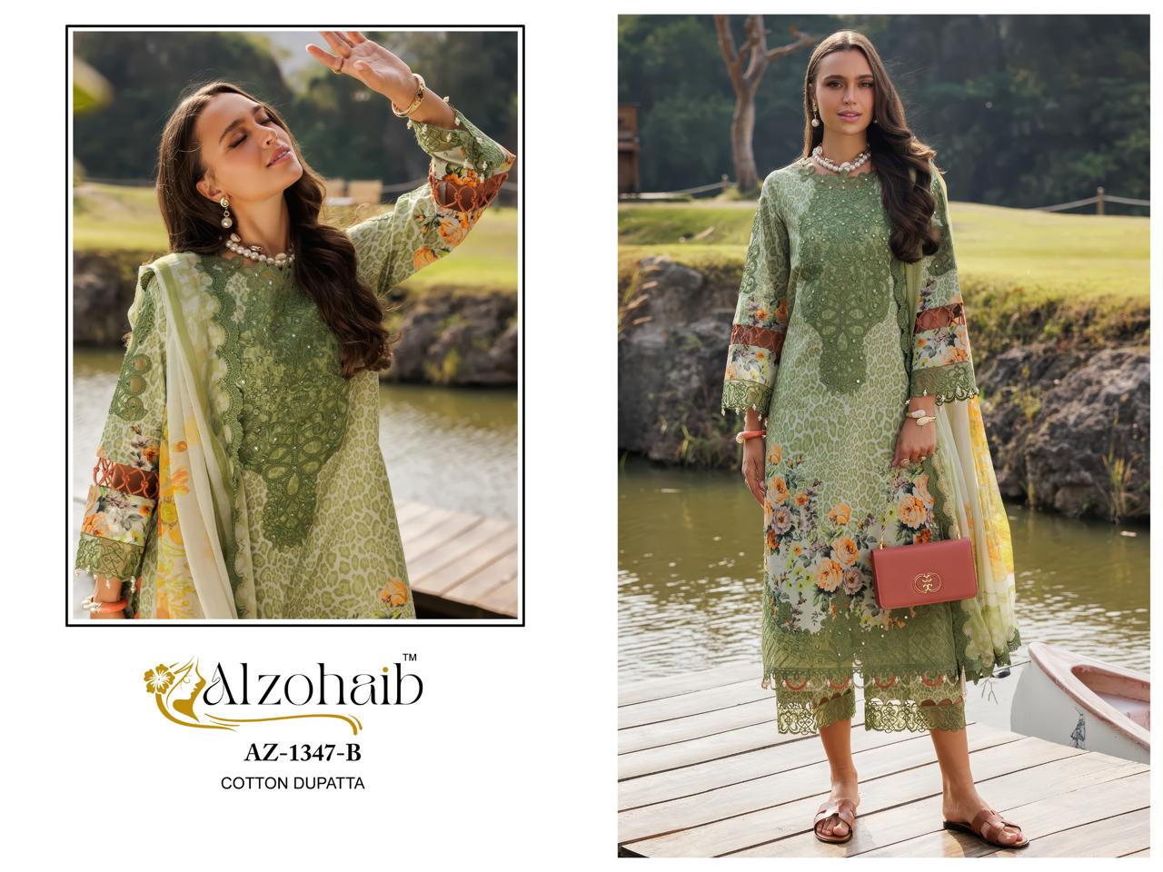 Az-1347-B Aamina Vol 1 Al Zohaib Pure Cotton Pakistani Patch Suits