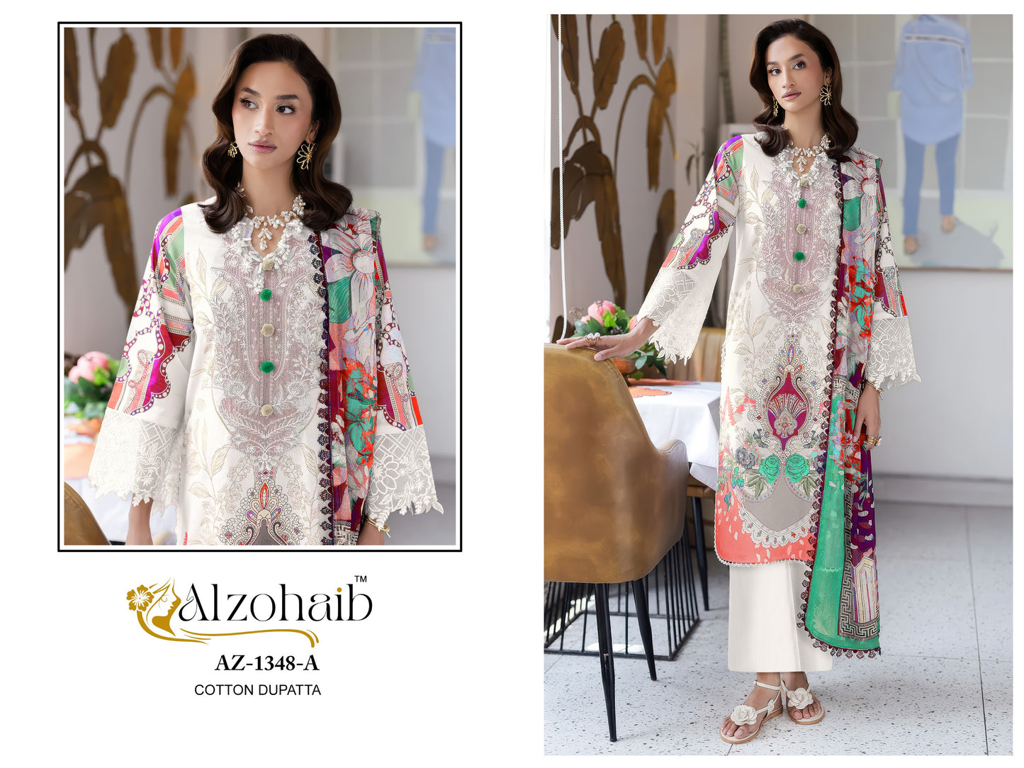 Az-1348-A Naba Vol-1 Al Zohaib Pure Cotton Pakistani Patch Suits