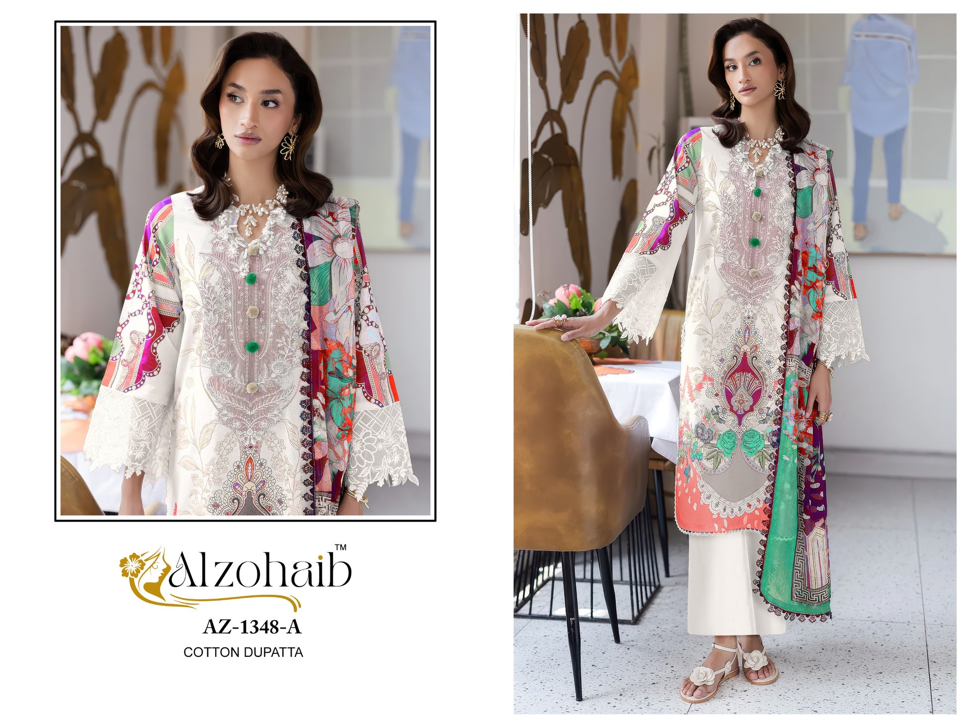 Az-1348-A Naba Vol-1 Al Zohaib Pure Cotton Pakistani Patch Suits
