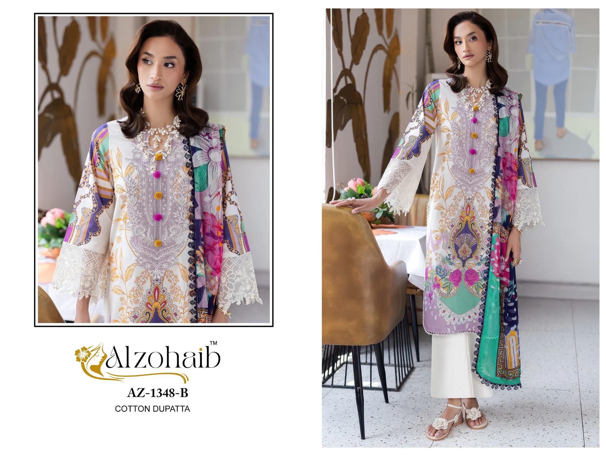 Az-1348-B Naba Vol-1 Al Zohaib Pure Cotton Pakistani Patch Suits