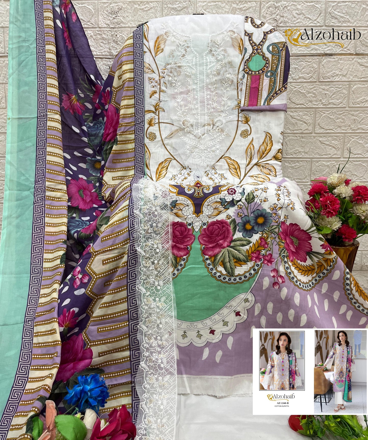 Az-1348-B Naba Vol-1 Al Zohaib Pure Cotton Pakistani Patch Suits