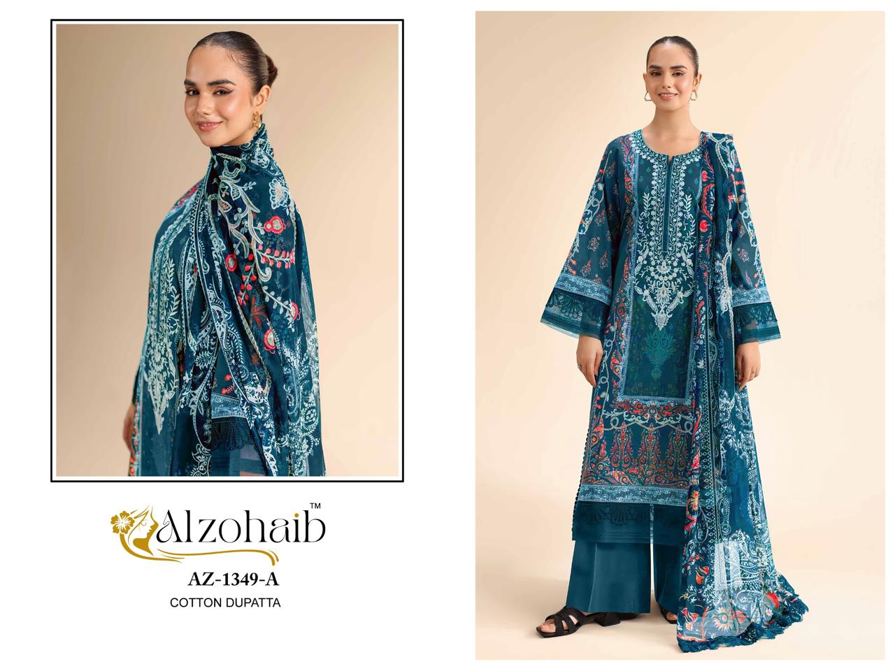 Az-1349-A Aalsha Vol-1 Al Zohaib Pure Cotton Pakistani Patch Suits