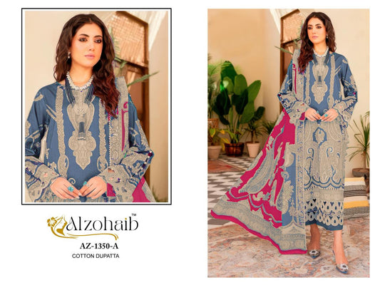 Az-1350-A Aaida Vol-1 Al Zohaib Pure Cotton Pakistani Patch Suits