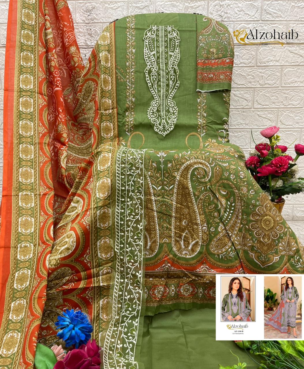 Az-1350-B Aaida Vol-1 Al Zohaib Pure Cotton Pakistani Patch Suits