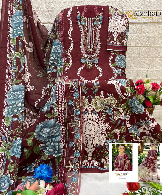 Az-1351-A Humaira Al Zohaib Pure Cotton Pakistani Patch Suits