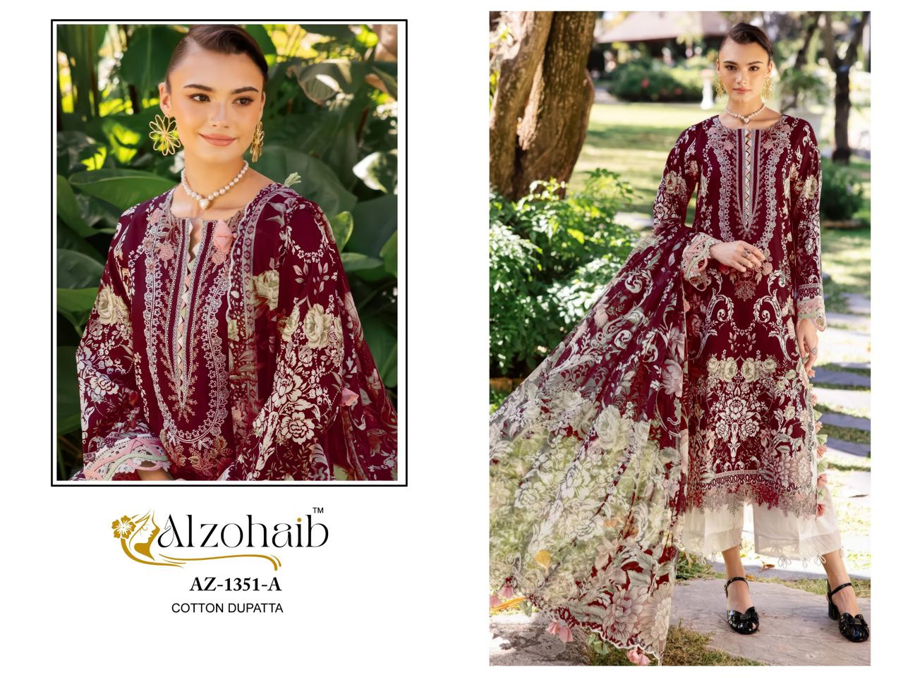 Az-1351-A Humaira Al Zohaib Pure Cotton Pakistani Patch Suits