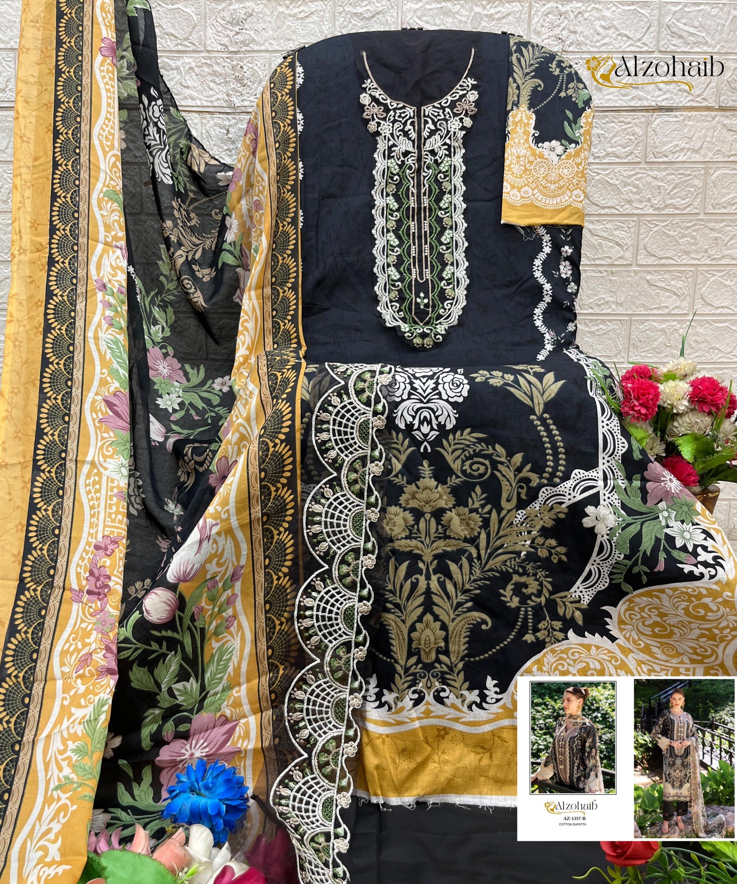 Az-1351-B Humaira Al Zohaib Pure Cotton Pakistani Patch Suits