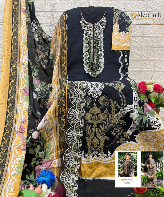 Az-1351-B Humaira Al Zohaib Pure Cotton Pakistani Patch Suits